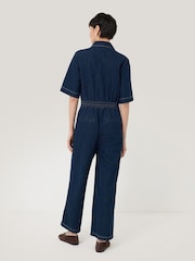 Jigsaw Blue Denim Contrast Stitch 100% Cotton Jumpsuit - Image 4 of 5