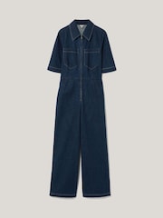Jigsaw Blue Denim Contrast Stitch 100% Cotton Jumpsuit - Image 5 of 5