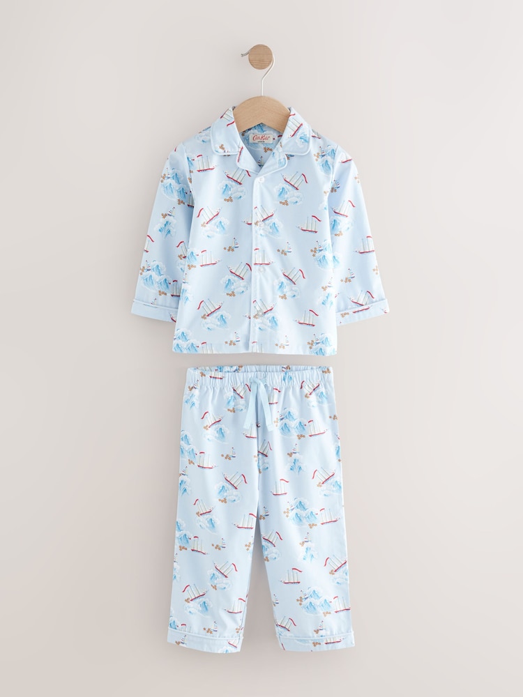 Blue/White Cath Kidson Boat Single Button Through 100% Cotton Pyjamas Set - Image 1 of 4