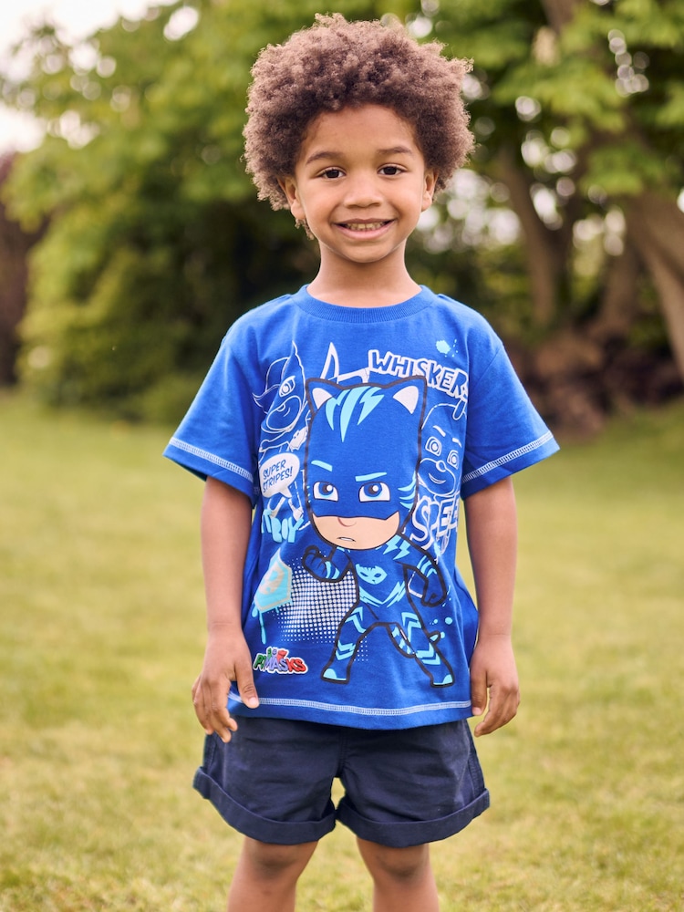 Character Blue PJ Masks Catboy And Gekko 100% Cotton T-Shirt - Image 1 of 1 Character Blue PJ Masks Catboy And Gekko 100% Cotton T-Shirt - Image 1 of 1