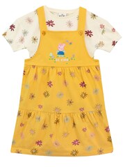 Character Yellow Peppa Pig Pinafore 100% Cotton Dress And T-Shirt 2 Piece Set - Image 4 of 5