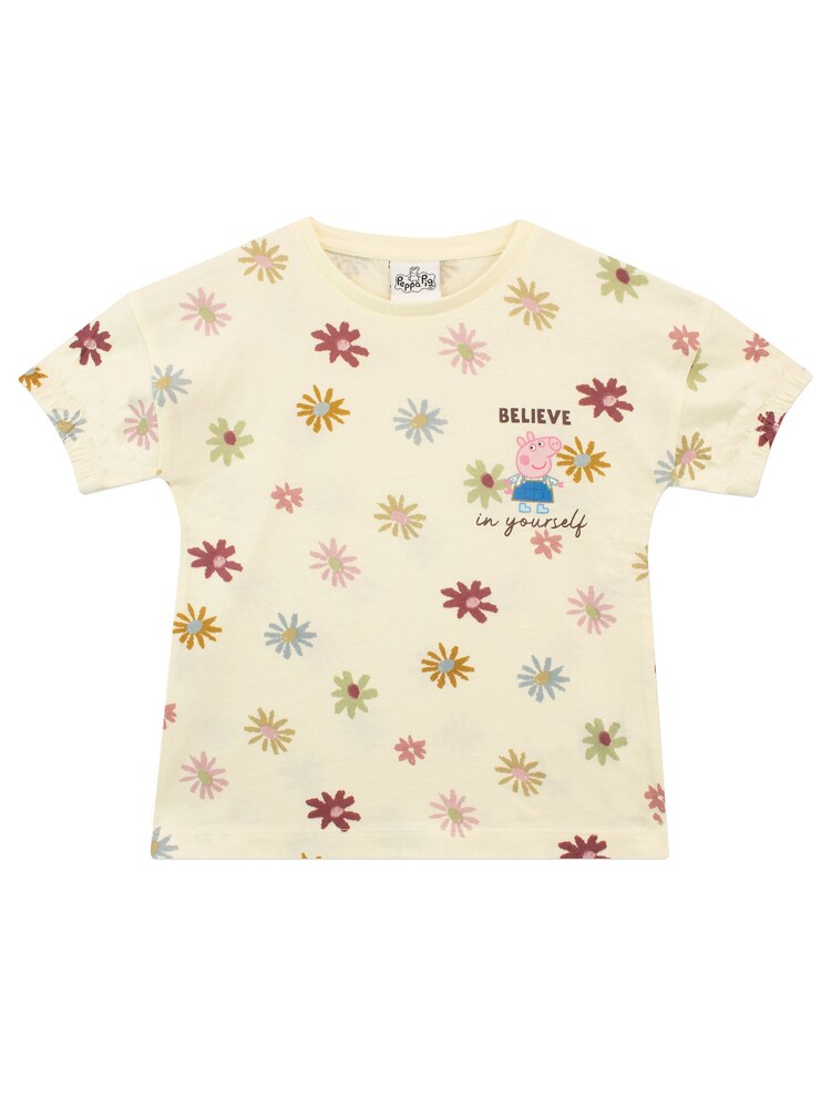 Character Yellow Peppa Pig Pinafore 100% Cotton Dress And T-Shirt 2 Piece Set - Image 5 of 5