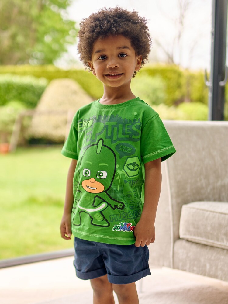 Character Green Masks Gekko Owlette And Catboy 100% Cotton T-Shirt - Image 1 of 3 Character Green Masks Gekko Owlette And Catboy 100% Cotton T-Shirt - Image 1 of 3