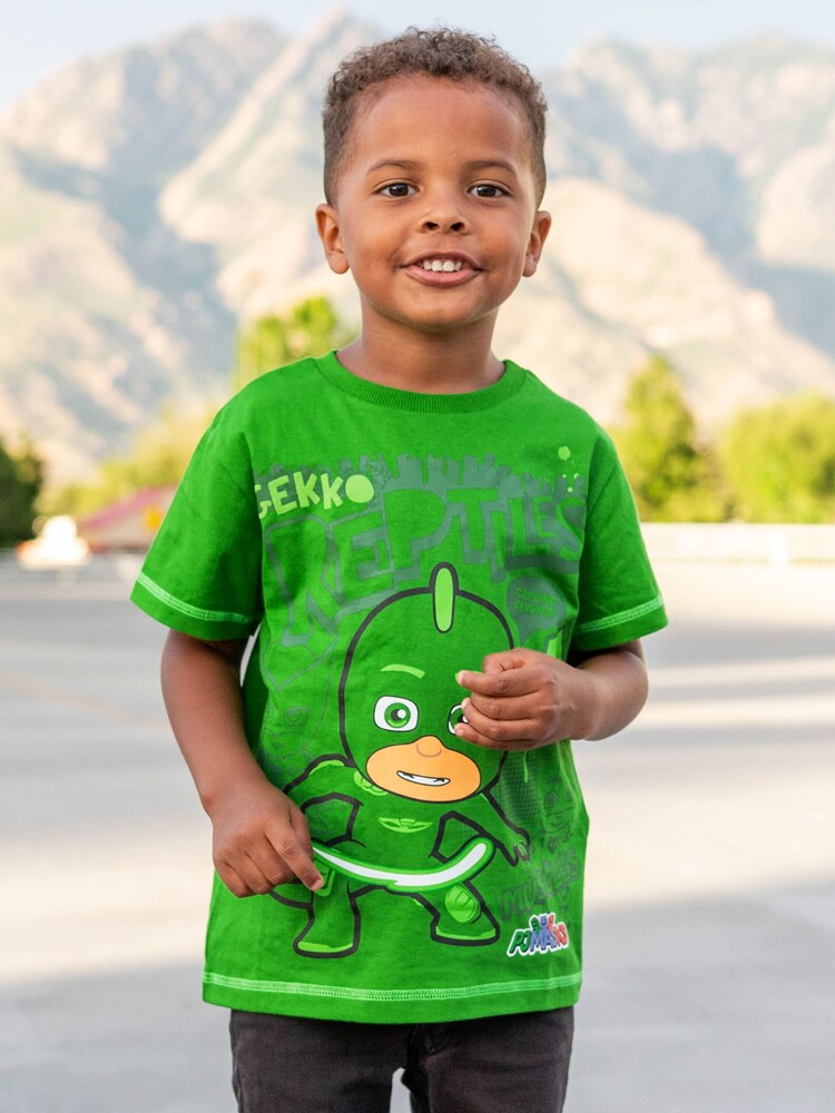 Character Green Masks Gekko Owlette And Catboy 100% Cotton T-Shirt - Image 2 of 3 Character Green Masks Gekko Owlette And Catboy 100% Cotton T-Shirt - Image 2 of 3