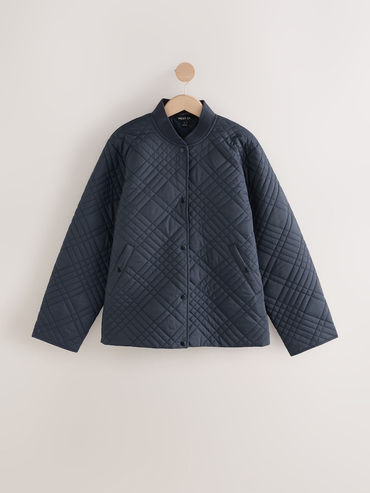 Navy Quilted Bomber Shacket Jacket - Image 1 of 3