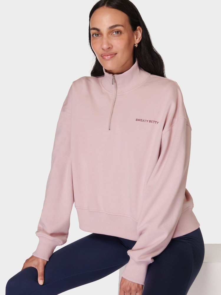 Sweaty Betty Pink Revive Crop Half Zip Sweatshirt - Image 2 of 6 Sweaty Betty Pink Revive Crop Half Zip Sweatshirt - Image 2 of 6