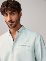 Green Textured Long Sleeve 100% Cotton Shirt - Image 1 of 8
