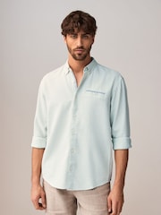 Green Textured Long Sleeve 100% Cotton Shirt - Image 3 of 8