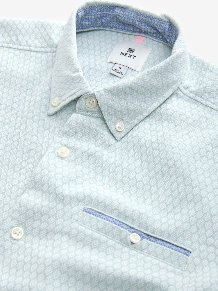 Green Textured Long Sleeve 100% Cotton Shirt - Image 8 of 8