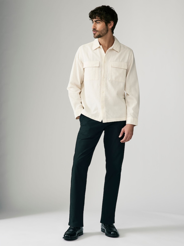 Ecru Textured Waffle Long Sleeve 100% Cotton Shirt - Image 2 of 7
