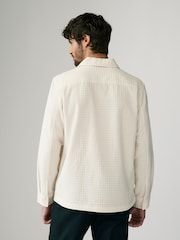 Ecru Textured Waffle Long Sleeve 100% Cotton Shirt - Image 3 of 7