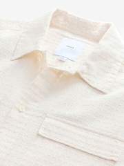 Ecru Textured Waffle Long Sleeve 100% Cotton Shirt - Image 6 of 7