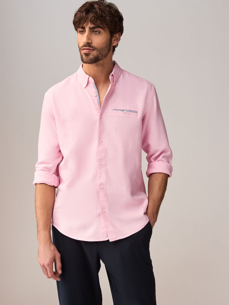 Pink Textured Long Sleeve 100% Cotton Shirt - Image 1 of 7