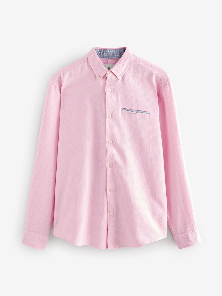 Pink Textured Long Sleeve 100% Cotton Shirt - Image 5 of 7