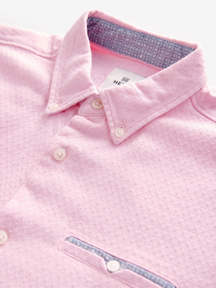 Pink Textured Long Sleeve 100% Cotton Shirt - Image 7 of 7