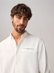 White Textured Long Sleeve 100% Cotton Shirt - Image 1 of 9