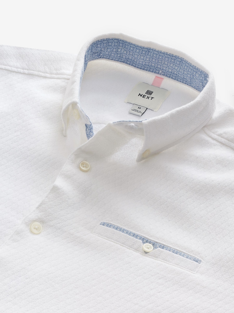 White Textured Long Sleeve 100% Cotton Shirt - Image 9 of 9