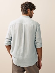 Grey Standard Collar Cotton Linen Blend Long Sleeve Shirt - Image 3 of 8
