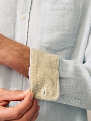 Grey Standard Collar Cotton Linen Blend Long Sleeve Shirt - Image 4 of 8