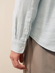 Grey Standard Collar Cotton Linen Blend Long Sleeve Shirt - Image 5 of 8