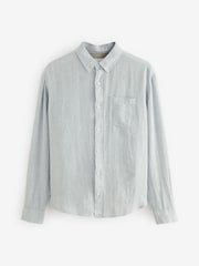 Grey Standard Collar Cotton Linen Blend Long Sleeve Shirt - Image 6 of 8