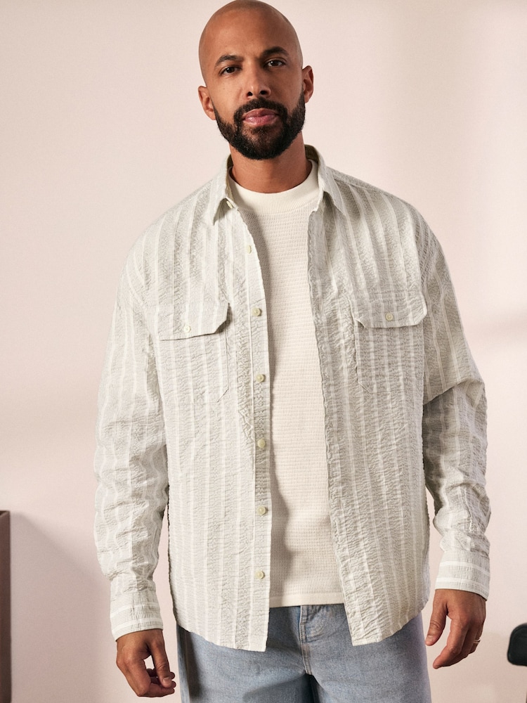 Green Long Sleeve Seersucker Stripe Shirt - Image 1 of 7