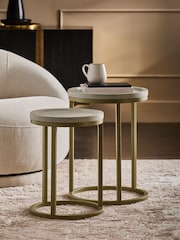 Light Valencia Mango Wood Round Set of 2 Nest of Tables - Image 1 of 6