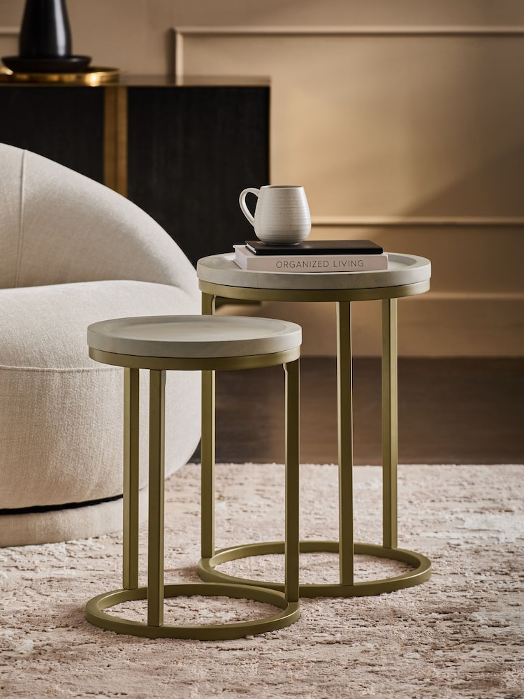 Light Valencia Mango Wood Round Set of 2 Nest of Tables - Image 1 of 6