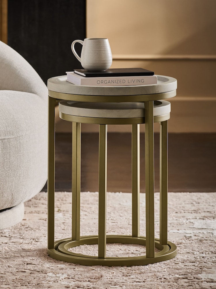 Light Valencia Mango Wood Round Set of 2 Nest of Tables - Image 2 of 6