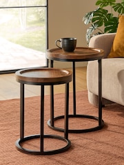 Dark Valencia Mango Wood Round Set of 2 Nest of Tables - Image 1 of 4