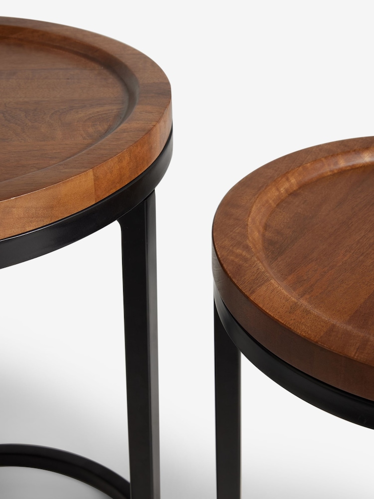 Dark Valencia Mango Wood Round Set of 2 Nest of Tables - Image 2 of 4