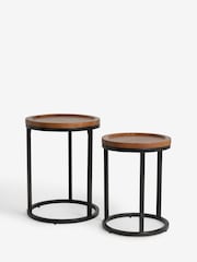 Dark Valencia Mango Wood Round Set of 2 Nest of Tables - Image 5 of 6