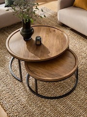 Dark Valencia Mango Wood Nest of 2, Round Coffee Table - Image 1 of 6