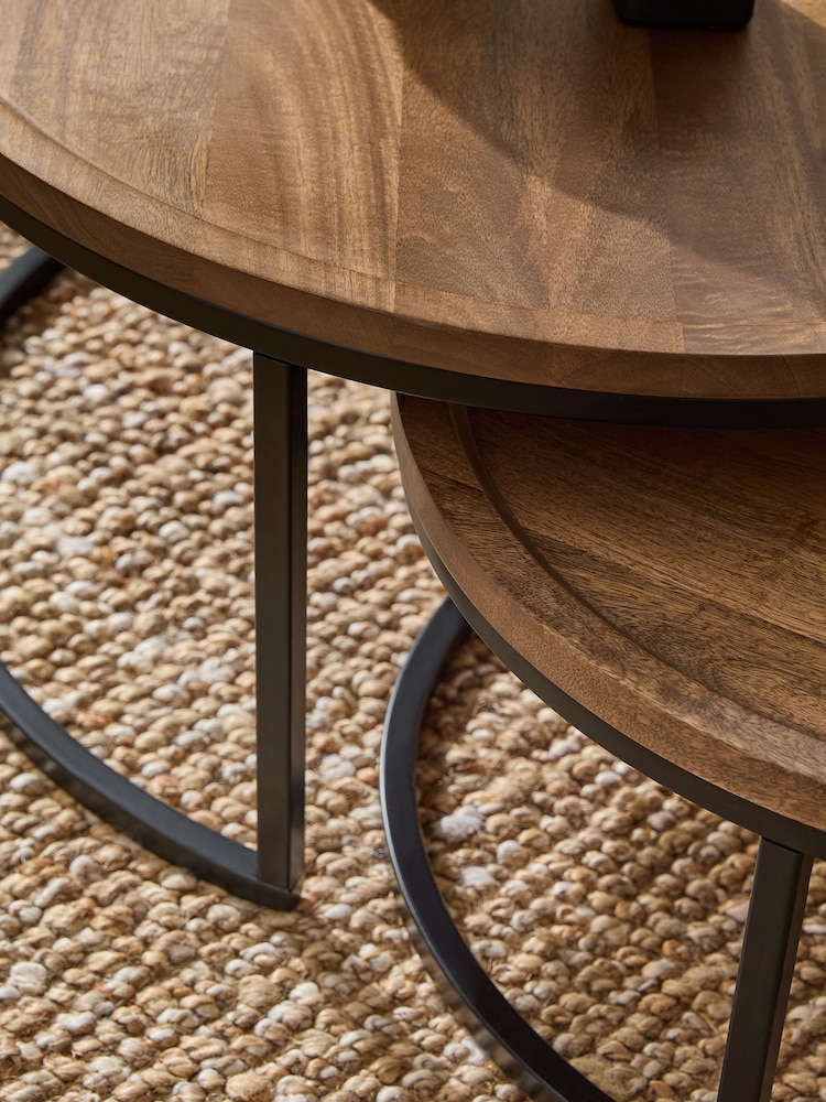 Dark Valencia Mango Wood Nest of 2, Round Coffee Table - Image 2 of 6
