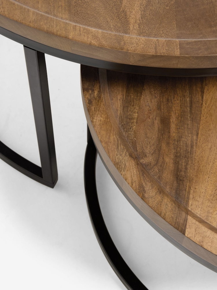 Dark Valencia Mango Wood Nest of 2, Round Coffee Table - Image 6 of 6