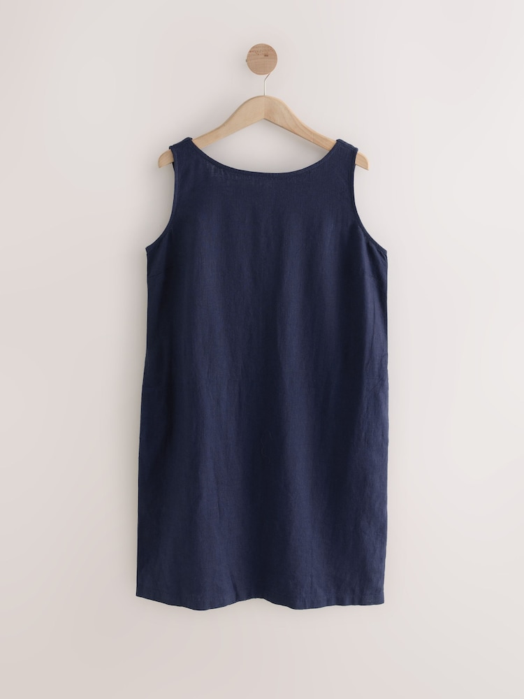 Navy SleeveLess Linen Pleated Dress - Image 1 of 1 Navy SleeveLess Linen Pleated Dress - Image 1 of 1