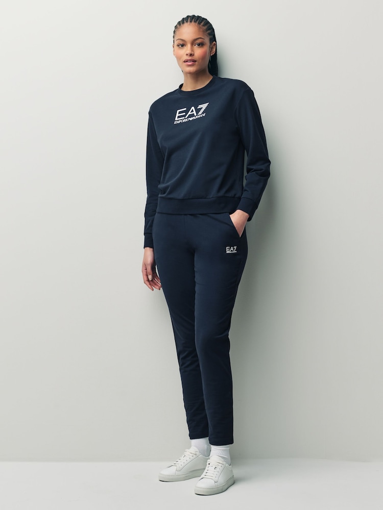 Синий хлопковый спортивный костюм с логотипом Emporio Armani EA7 - Изображение 1 из 11