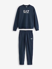 Синий хлопковый спортивный костюм с логотипом Emporio Armani EA7 - Изображение 9 из 11