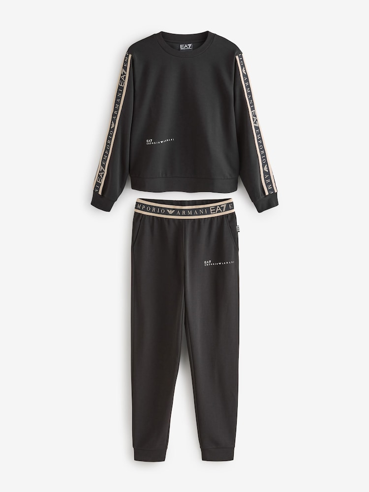 Emporio Armani EA7 Logo Tape Black Tracksuit - Image 8 of 10