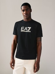 Emporio Armani EA7 Textured Logo 100% Cotton Black T-Shirt - Image 1 of 4