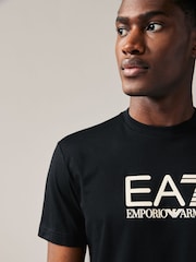 Emporio Armani EA7 Textured Logo 100% Cotton Black T-Shirt - Image 3 of 4