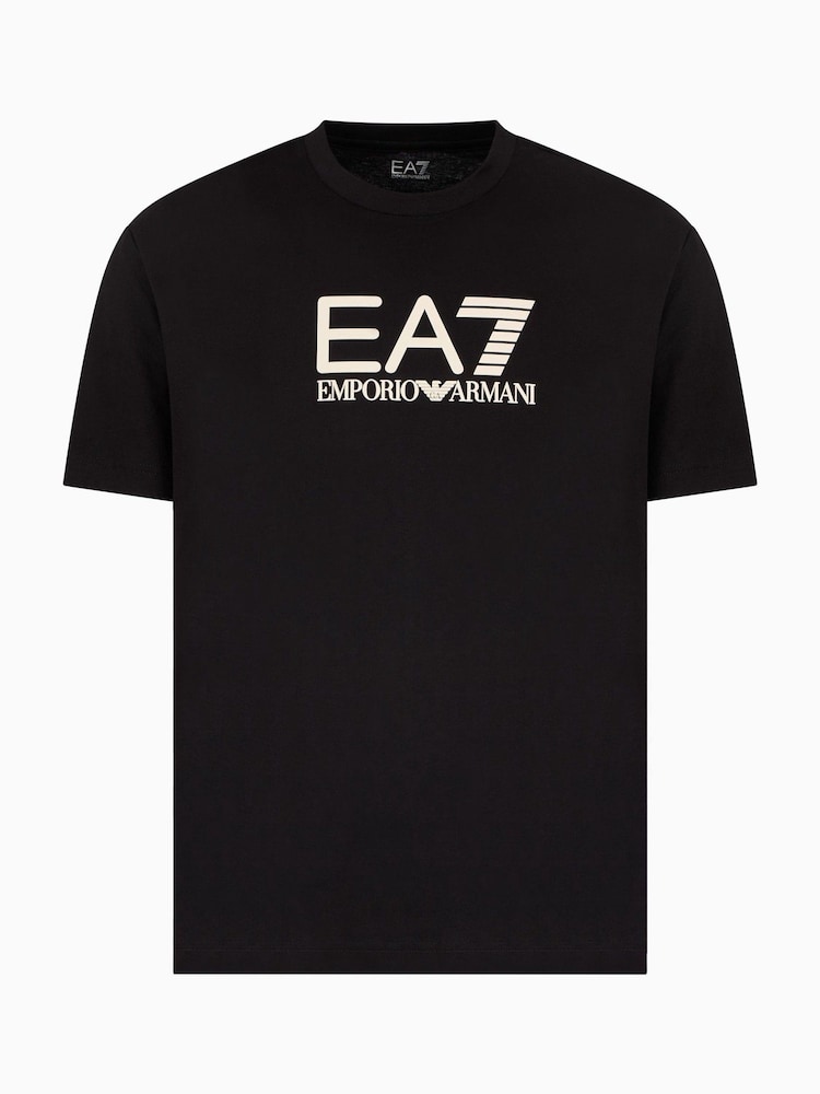 Emporio Armani EA7 Textured Logo 100% Cotton Black T-Shirt - Image 4 of 4