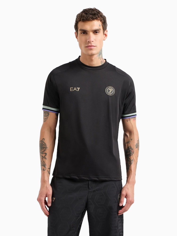 Emporio Armani EA7 Football Inspired Black T-Shirt - Image 1 of 5