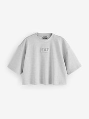 Emporio Armani EA7 Grey Sparkle Embroidered Logo Heavy Jersey T-Shirt - Image 1 of 1