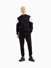 Emporio Armani EA7 Full Zip Contrast Logo 100% Cotton Black Tracksuit - Image 1 of 8