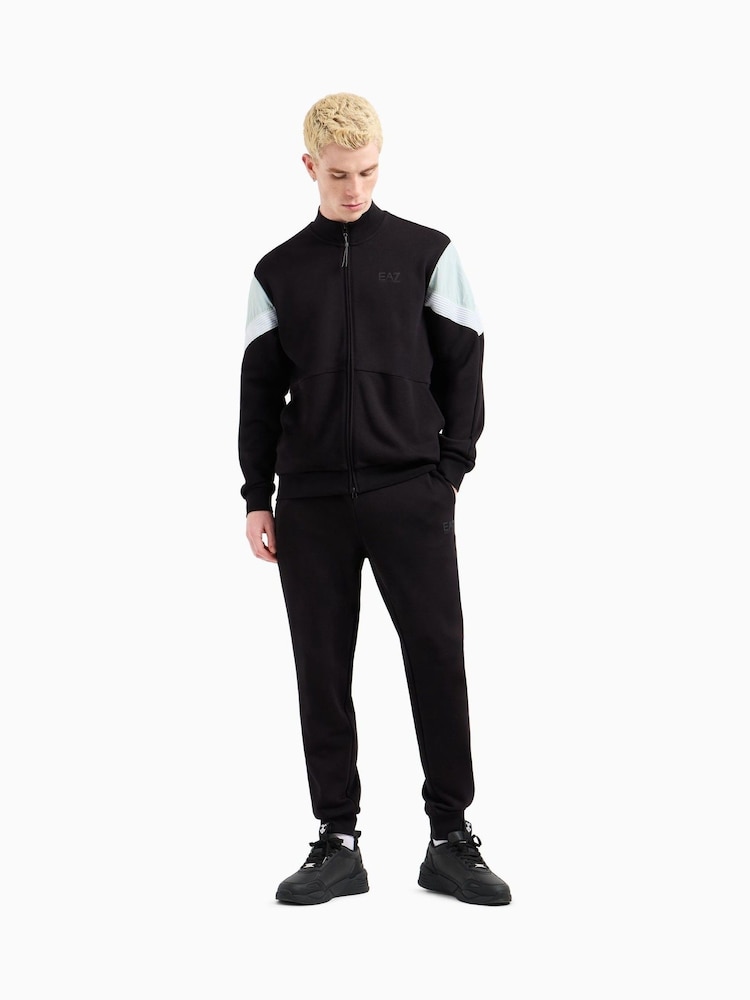 Emporio Armani EA7 Full Zip Contrast Logo 100% Cotton Black Tracksuit - Image 1 of 8