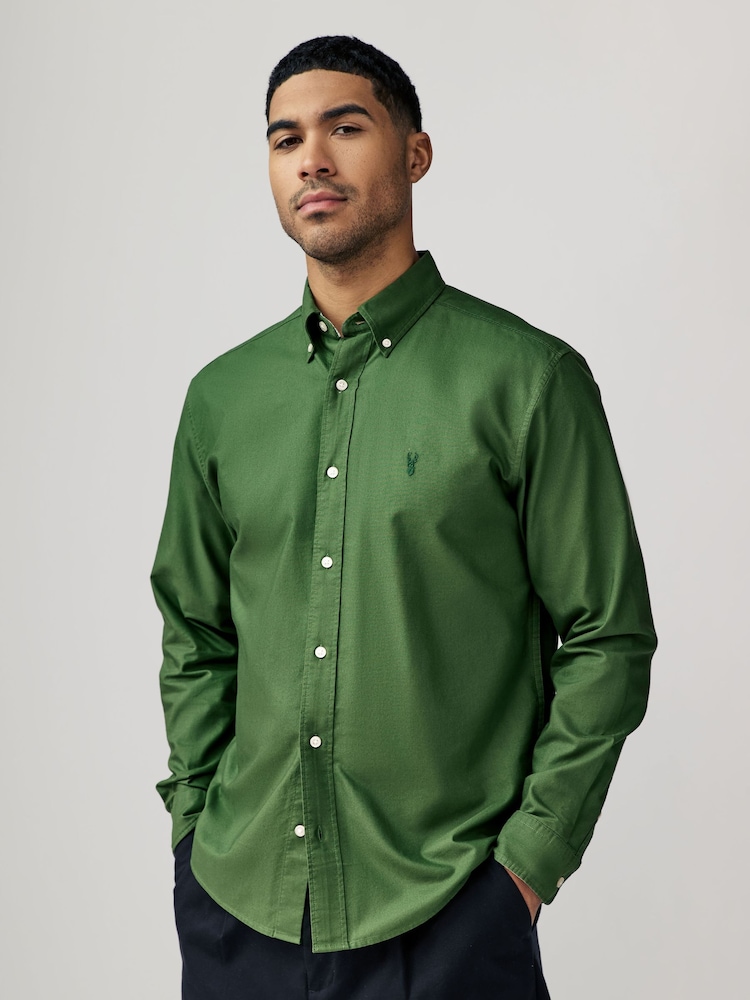 Green Regular Fit Long Sleeve Oxford Shirt - Image 1 of 8