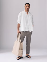 White Grandad Collar Cotton Linen Blend Long Sleeve Shirt - Image 2 of 8