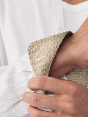 White Grandad Collar Cotton Linen Blend Long Sleeve Shirt - Image 5 of 8