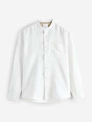 White Grandad Collar Cotton Linen Blend Long Sleeve Shirt - Image 6 of 8
